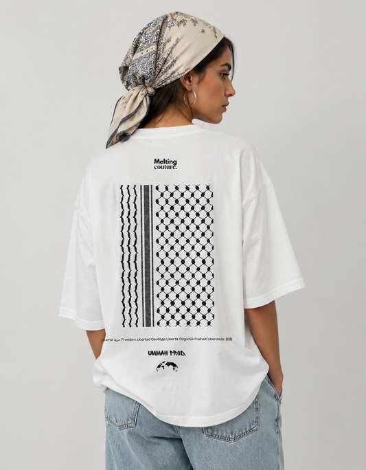 T SHIRT OVERSIZE KEFFIEH BLANC